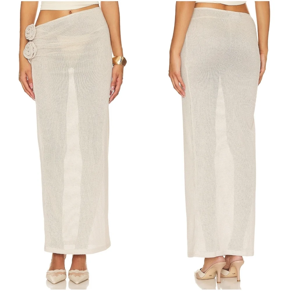 Lioness Soul Mate Mesh Netted Maxi Skirt in Cream XL NWT New